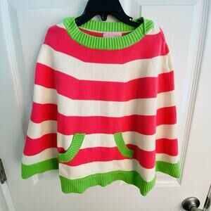 LILLY PULITZER Girls Knit Poncho Sweater Striped Size Medium Pink Green Preppy M